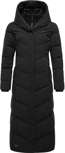 Ragwear Damen Wintermantel Warmer Steppmantel extralang mit Kapuze Natalka Extralong Intl Black Gr. 4XL