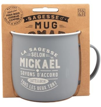 Mug Nomade - Mug à thé et café personnalisé Mickael - Cadeau pour Homme, Gris Pastel.