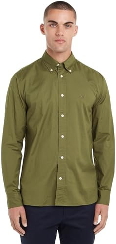 Tommy Hilfiger Homme Chemise Poplin Manches Longues, Vert (Utility Olive), M