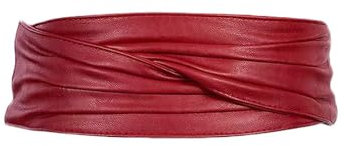 RPAEOY Damen Gürtel Breiter Elastischer PU Leder Ruched Klettverschluss Taillengürtel Vintage Hüftgürtel für Frauen kleider Elastic Belt (Rot)