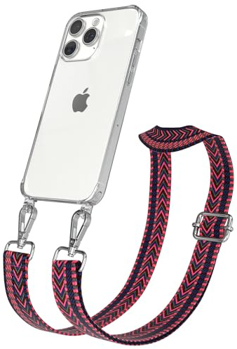 EAZY CASE Handykette - Verstellbares Taschenband kompatibel mit iPhone 15 Pro Max, Schulterriemen, Handykordel mit Silikon Hülle, Umhängetasche, Pink Blau Silber