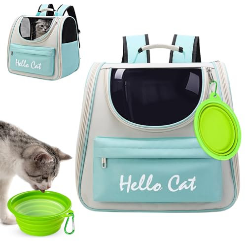 Surmounty Haustiertasche Katze Rucksack, Faltbare Haustier Rucksack Hunderucksack MIT Reisenapf, Haustier Tragetasche für Katzen und Hunde Welpen bis 15KG