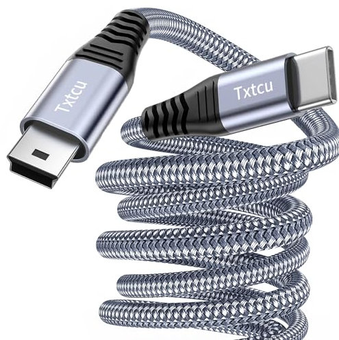 Txtcu USB C to Mini USB Cable 1M, Nylon USB Type C to Mini 5Pin Charging Cable Sync Data Cord for Hero 3+, PS3 Controller, MP3 Player, Dash Cam, Digital Camera, GPS Receiver, PDAs.etc