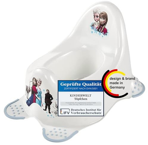 KiNDERWELT Pot de qualité supérieure pour enfants et bébés, design Disney La Reine des Neiges, blanc, pot pour les tout-petits à partir de 18 mois, dossier haut, antidérapant et sans BPA