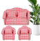 BUKISA Puppenhaus-Couch, Puppenhaus-Sofa, 1 Maßstab 12 Sessel Puppensofa Stuhl, Rot Kariertes, realistisches Möbelspielzeug mit hoher Simulation für Sammlerpuppenhäuser, Kinder und Erwachsene