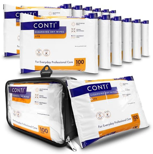 RE-GEN FlexPouch Dry Wipe Dispenser & 12 Pack, Conti Lite 24x18cm Patient Cleansing Wipes | Professional Personal Care Wipes | Ideal for Care Homes, Hospitals & Home Care | Adult Incontenance Aid