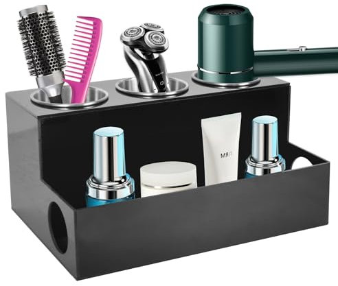 DEARBAG Organizzatore di Strumenti per Capelli, Porta Phon Acrilico, Pettine, Piastra Capelli Arricciacapelli, Prodotti per Cura della Pelle Cura dei Capelli, Portaoggetti per Toeletta Bagno (Nero)