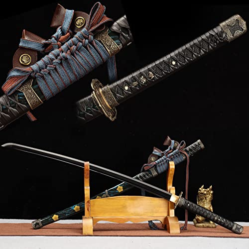 KWXPW 100 cm vollständig handgefertigtes Katana,Klinge aus 1060 Manganstahl,lackierte Scheide aus massivem Holz,echtes Samurai-Schwert für Geschenk,Sammlung,Dekoration,Cosplay,Kendo-Praxis