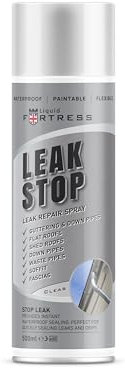 Liquid Fortress - Leak Stop Sealer Spray | CLEAR | Waterproof Sealant | Fills, Seals & Stops Leaks | Guttering, Flat Roofs, Downpipes, Windows | 500ml