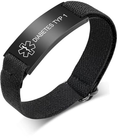 Notfallarmband - Elastisches SOS ID Armband mit Gravur DIABETES TYP 1, Medizinisches Armband für Erwachsene und Kinder