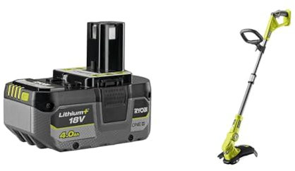 RYOBI RB1840X 18V One Plus Lithium Plus 4.0Ah Compact Battery, Black & OLT1832 ONE+ Cordless Grass Trimmer, 25-30cm Path (Zero Tool), 18 V, Hyper Green (Battery, Charger and Blade Not Included)