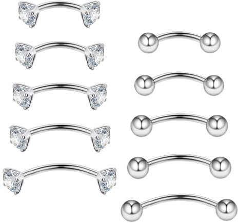 Gojewen 10stk Curved Barbell Augenbrauenpiercing Lippenpiercing Silber 6-14mm Edelstahl Piercing Nase Lippe Augenbrauen Helix Rook