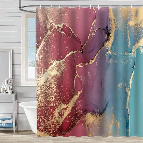 FAIRYGATE Duschborhang Marmor Duschvorhang Vintage Retro Duschvorhang 180 x 180 Wasserdicht Anti schimmel Shower Curtain mit 12 Haken Badezimmer Badewanne Vorhang Bunt mit Marmor Muster B9005