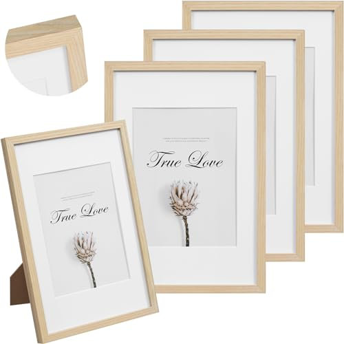 EUGAD 3er Set Bilderrahmen A4, Massivholzrahmen mit Passepartout, Fotorahmen mit bruchsicherem Acrylglas, zum Aufhängen & Aufstellen, für Fotos Bilder, Natur