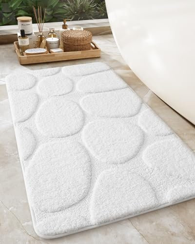 COLOR&GEOMETRY Badematte Badteppich rutschfest Waschbar, 61 x 110 cm Badezimmerteppich Groß Absorbierende Weiche Badvorleger, Badematte Weiß für Badezimmer, Badewanne, Dusche, Waschküche