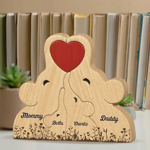 Drawelry Personalisiert Elefanten Holzpuzzle Dekoration mit 2–8 Familien Umarmen Namen Gravur Statue Ornamente Holz Tier Skulptur Puzzles Home Dekor Geschenke für Familie Freund Paar Papa Mama (B3)