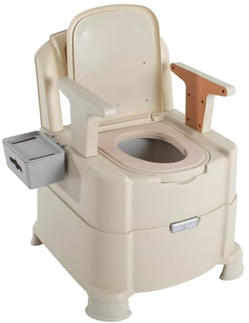 czyuRachel Beistelltoilette Wurde, Mobile Toilette Mit Sensory Light, Doppelte Deckeldesign, Abnehmbarer Inneneimer, Eimertoilette Für Schwangere Frauen, Patienten, Ältere Menschen (Braun, Weiß)