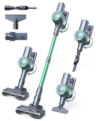 MIUZZY Aspirapolvere Scopa senza fili, potente aspirapolvere a lunga durata della batteria anti-groviglio LED schermo per piastrelle