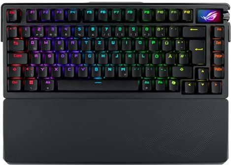 ASUS ROG Azoth Extreme 75% Gaming Tastatur (QWERTZ-Layout, mechanische ROG NX-Switches, OLED-Touchscreen, Dreifach-Steuerungsknopf, kabellos via Bluetooth, 2,4-GHz-RF Wireless, USB, MacOS kompatibel)