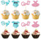 JJUNW 36 Stück Boy or Girl Tortendeko Cake Topper, Junge oder Mädchen Cupcake Toppers Glitzer Gender Reveal Party Deko für Baby Shower Kindergeburtstagtoppers Glitter Blau Rosa