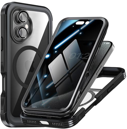 TOPF&B Case compatible with iPhone 16,Magnetic Cover[Compatible with MagSafe],built-in Privacy Screen Protector and Camera Lens Protector,360 Degree Full Body Case for iPhone 16,Black