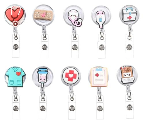 10 Fermagli Per Badge Da Infermiera, Porta Badge Da Infermiera, Bobina Retrattile Per Badge Da Infermiera, Porta Badge Con Modello Creativo, Fibbia Per Cordino Per Badge Carino