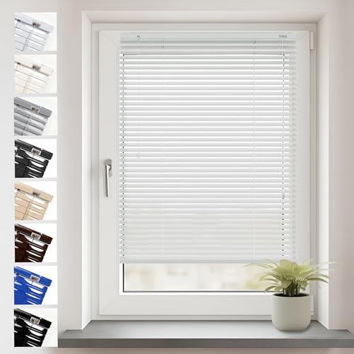 Sonello Aluminium Jalousien Fenster Ohne Bohren 130x175cm Weiß Klemmfix | Blickdicht, Sichtschutz, Sonnenschutz für Fenster/Türen, Schalosien, Montage mit und ohne Bohren, Jalousien mit Klemmklips
