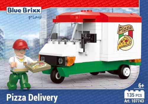 BlueBrixx Play 107743 – Pizzalieferung aus Klemmbausteinen mit 135 Bauelementen