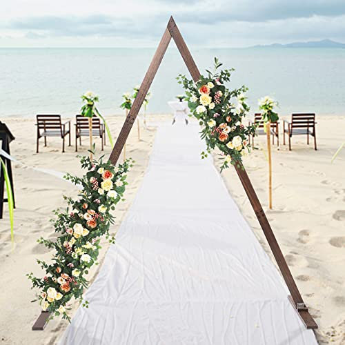 8.2FT Rustic Wooden Triangle Wedding Arch Backdrop Stand for Garden Ceremony Parties Wood Background Frame for Lawn Decor Rustic Triangle Arch Wedding Decor (Color: Triangle)