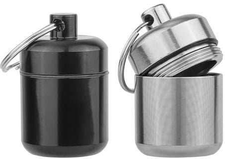 2pcs Ear Plug Carrying Case Keychain, 1.63x1.04 Inch Portable Earbud Plug Holder Waterproof Metal Earplug Case Ear Bud Organizer Jewelry Container for Travel Outdoor Activities (Black, Grey)