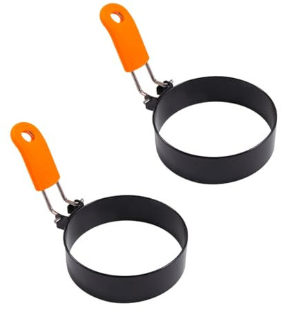 2 Stück Spiegeleiform, Spiegeleierformen für Die Pfanne, Edelstahl Eierform,Pfannkuchen Form, Pochierte Eier Form, Eierformer Spiegeleier form für pfanne für Spiegeleier & Hackbraten (Orange Griff)