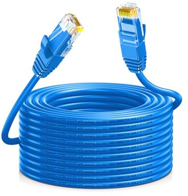 Cavo Ethernet Cat 6a 20 metri, esterno Interno impermeabile Direct Burial LLDPE, 24 AWG 10 Gbps 500 MHz ad alta velocità Cavo Internet,Gigabit blu Ethernet per Router PC