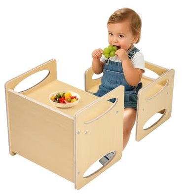 VEVOR Juego de Mesa y Silla Montessori para Destete, Silla Montessori de Altura Ajustable y Mesa de Actividades 380 x 300 x 362 mm para Leer, Comer y Jugar para Niños de 1 a 5 Años, Color Madera
