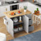 SogesHome Kücheninseln Bewegliche Küchenwagen Küchentisch mit 3 Schubladen, 2 Türen, Klappbaren Arbeitsplatte aus Eichenholz für Küche Esszimmer 135x44(70) x90 cm (Teak Grau)