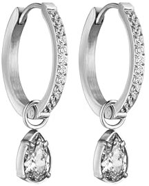 Purelei® Elegante Vintage-Creolen für Frauen – 18K vergoldet, Zirkonia-Tropfen, Edelstahl (15,6 mm) - Schmuck für Frauen (Silver)