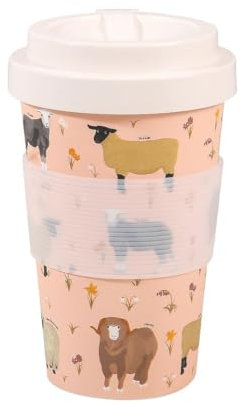 ECO CHIC Recycled Travel Coffee Cup 400ml Microwave Dishwasher Safe Plastic Travel Mug (Sheep Realism Beige)