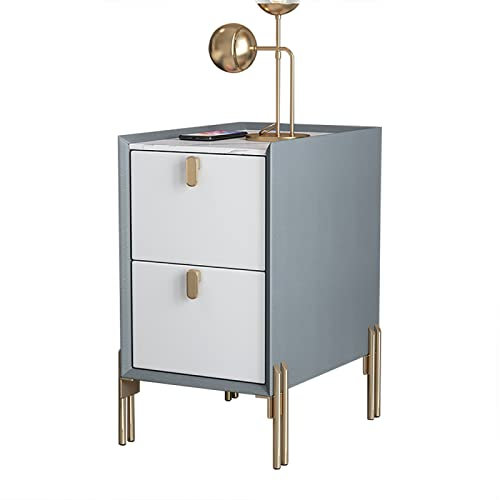 Mid Century Modern Nachttisch Nachttisch mit 2 Schubladen, Minimalistischer Stein Arbeitsplatte Nachttisch Nachttisch für kleine Räume, Graublau + Reinweiß, 30 x 35 x 55 cm