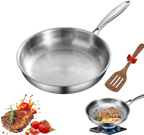 Titanium Hammered Pan Pro mit Deckel, 2025 | Verdickt | Ultra-Durable | Scratch-Resistant | Non Stick, Premium Uncoated Titanium Bratpfanne für die Küche Kochen (Deckel nicht enthalten, M-28CM)