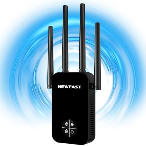 NEWFAST AC1200 Répéteur WiFi RE523, Double Bande Amplificateur WiFi Puissant,5GHz & 2.4GHz WiFi Extender avec WPS,Repetiteur WiFi Extender Compatible avec Toutes Les Box Internet, 4 Antennes