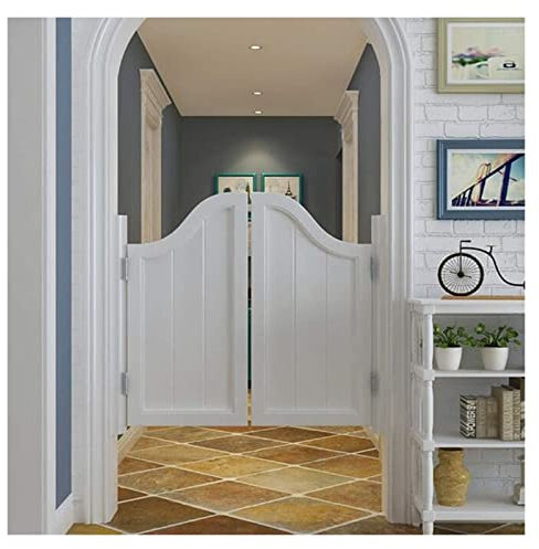 Holzlamellen-Schwingtüren für Cafés, automatische Schließung, Limousinentür mit Scharnieren, Trennwand, Cowboy-Tür für Küche oder Balkon, Weiß, 100 x 90 cm