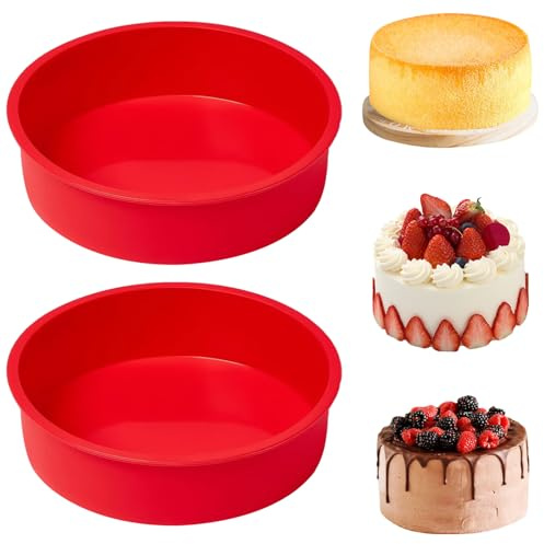YXHZVON 2Pcs Moule Gateau Silicone Rond 20 cm，Antiadhésif Moule à Manqué Dégagement Rapide，Moule Silicone Patisserie Rond pour la Cuisson des Gâteaux Pain Pâtisserie（Rouge）