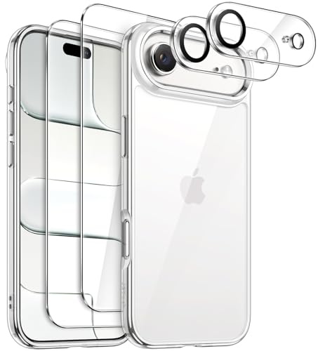 JETech 5-in-1 Hülle für iPhone Air, Anti-Vergilbung, Durchsichtig | 2 Gehärtete Glas Schutzfolien, 2 Kameraschutz Folien, Stoßfest Handyhülle