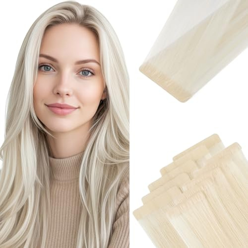 MY-LADY Tape Extensions Echthaar Invisible Platinblond 25cm Balayage | 5pcs Injected & 5pcs Classical Tape In Hair Extenisons 20g 10 Stück 10Zoll Haarverlängerung Unsichtbare Instant Highlights