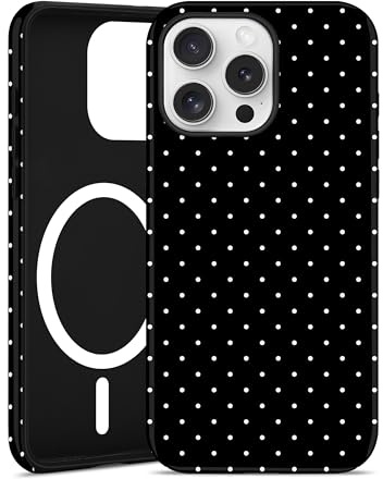 Jusy Magnetische Polka-Dots Hülle für iPhone 15 Pro, Schwarz | Aesthetic Polka-Dots Muster Handyhülle, Kompatibel mit MagSafe, Zweischichtige Stoßdämpfend