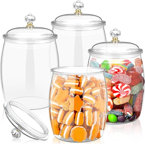 HFZCV 4 Stück Bonbongläser Kunststoff, 1,9L Vorratsglas mit Deckel, Luftdichte Vorratsdosen durchsichtig, Dekorative Aufbewahrungsbehälter für Süßigkeiten, Kekse, Candy Bar & Küche, BPA-Frei