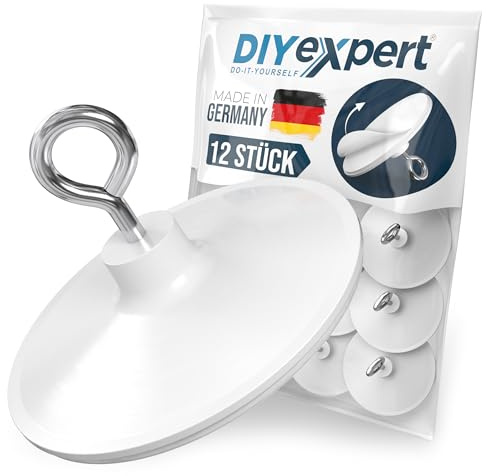 DIYexpert Deckenhaken selbstklebend | Made in Germany | [Mit Öse] [12 Stück] | Klebehaken für die Decke extra stark | Wandhaken ohne Bohren