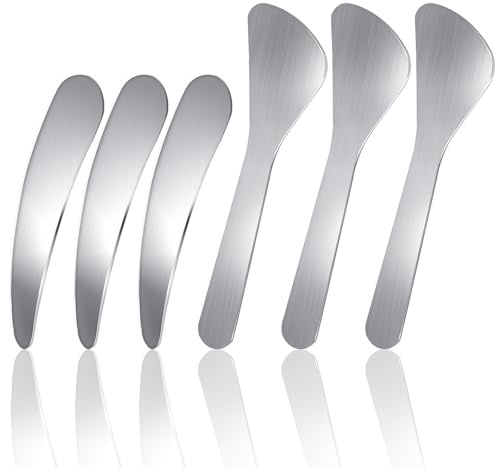Lot de 6 spatules cosmétiques en acier inoxydable - Mini spatules pour le visage - Réutilisables - Courbées - Mini spatules argentées - Pour appliquer la crème et estomper les masques