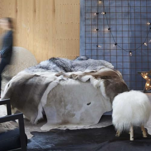 QUAHEAS Teppich Echtes Rindsleder Braun Weiß 180x220 cm, Natur Kuhfell Teppich für Wohnzimmer Schlafzimmer, Großer Area Rug