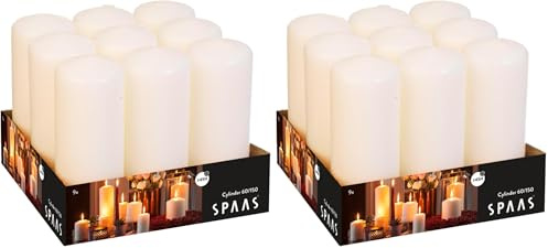 Spaas Tray of 9 Unscented Pillar Candles 60/150 mm, ± 45 Hours, Ivory (Pack of 2)