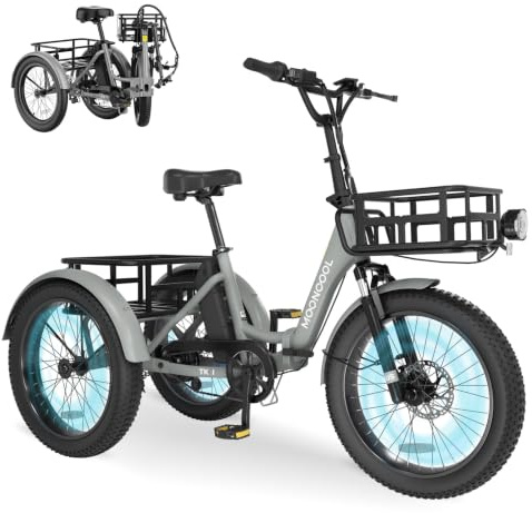 MOONCOOL Elektro Dreirad Erwachsene, 20 Klappbares E-Trike mit Großen Körben, 36V 20Ah Akku & 250W Motor (45Nm), Fatbike E-Bike Herren Damen bis 204kg, 3 Fahrmodi